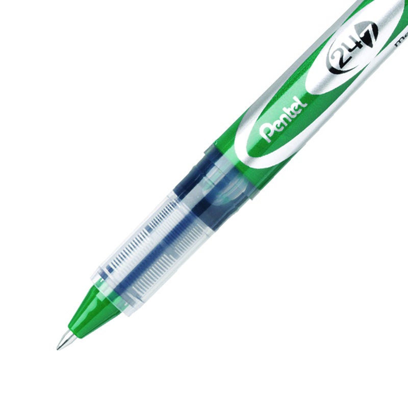 Pentel 24/7 Roller Ball Pen Medium Line, Green Ink, Box of 12 (BLD97-D) - Image 3